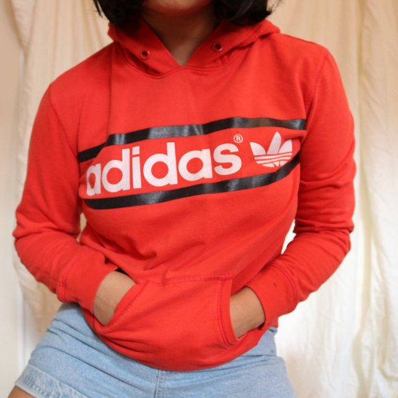 red adidas striped hoodie